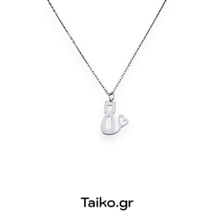 Ατσάλινο κολιέ με λεπτή αλυσίδα και μενταγιόν γάτα με ουρά σε σχήμα καρδιάς