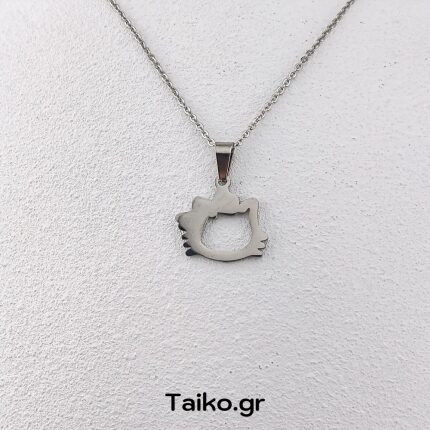 Κολιέ με ατσάλινη αλυσίδα και μενταγιόν γατούλα σε ασημί απόχρωση