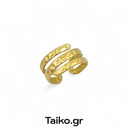 Ατσάλινο δαχτυλίδι επίχρυσο με σφυρήλατη επιφάνεια (one size/ρυθμιζόμενο μέγεθος)