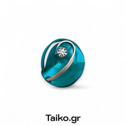 Χειροποίητο δαχτυλίδι δίχρωμο (με ρυθμιζόμενο μέγεθος/one size) με ακανόνιστη επιφάνεια από ορείχαλκο τρισδιάστατης σχεδίασης με μεταλλική πράσινη/ασημί απόχρωση και ζιργκόν