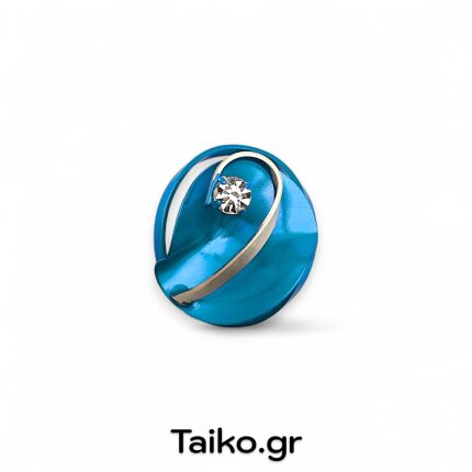 Χειροποίητο δαχτυλίδι δίχρωμο (με ρυθμιζόμενο μέγεθος/one size) με ακανόνιστη επιφάνεια από ορείχαλκο τρισδιάστατης σχεδίασης με  μεταλλική τυρκουάζ/ασημί απόχρωση και ζιργκόν