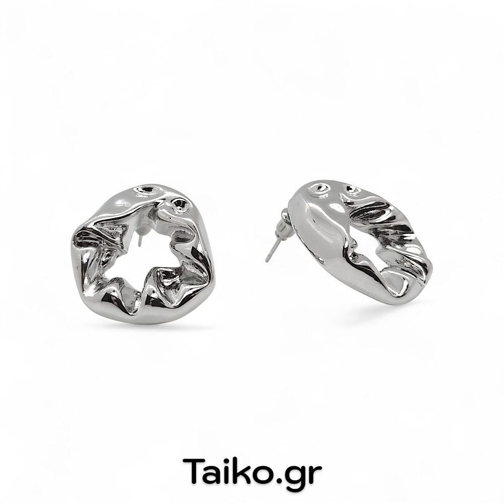 Ατσάλινα σκουλαρίκια (καρφωτά) με οβάλ σχήμα και ακανόνιστη επιφάνεια