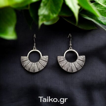Σκουλαρίκια (κρεμαστά) με ημικύκλιο σχήμα και ανάγλυφη επιφάνεια από αλπακά 