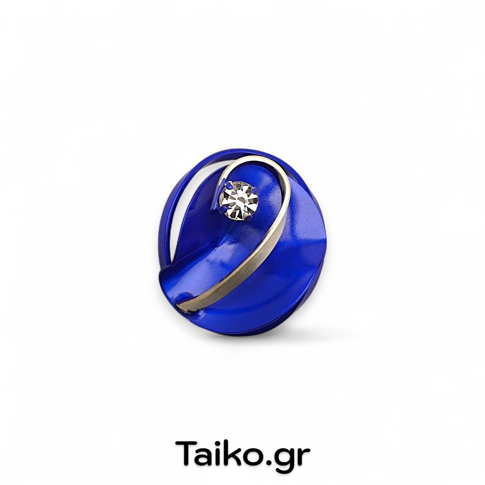 Χειροποίητο δαχτυλίδι δίχρωμο (με ρυθμιζόμενο μέγεθος/one size) με ακανόνιστη επιφάνεια από ορείχαλκο τρισδιάστατης σχεδίασης με  μεταλλική μπλε/ασημί απόχρωση και ζιργκόν