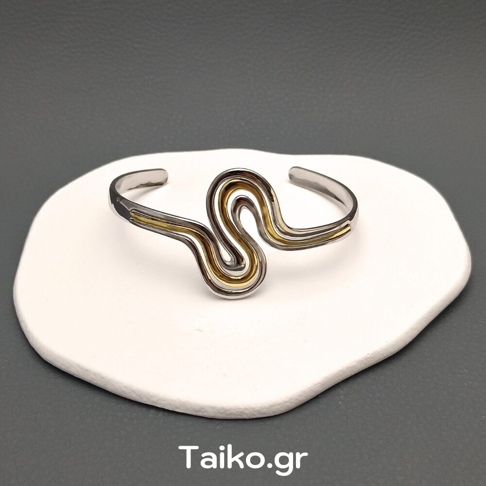 Ατσάλινο βραχιόλι χειροπέδα (σταθερό) με δίχρωμη απόχρωση
