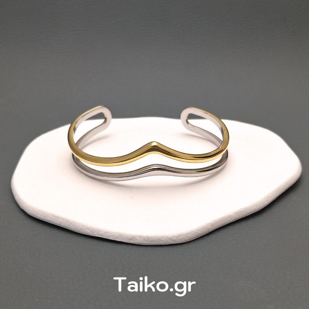 Ατσάλινο βραχιόλι χειροπέδα (σταθερό) με δίχρωμη απόχρωση